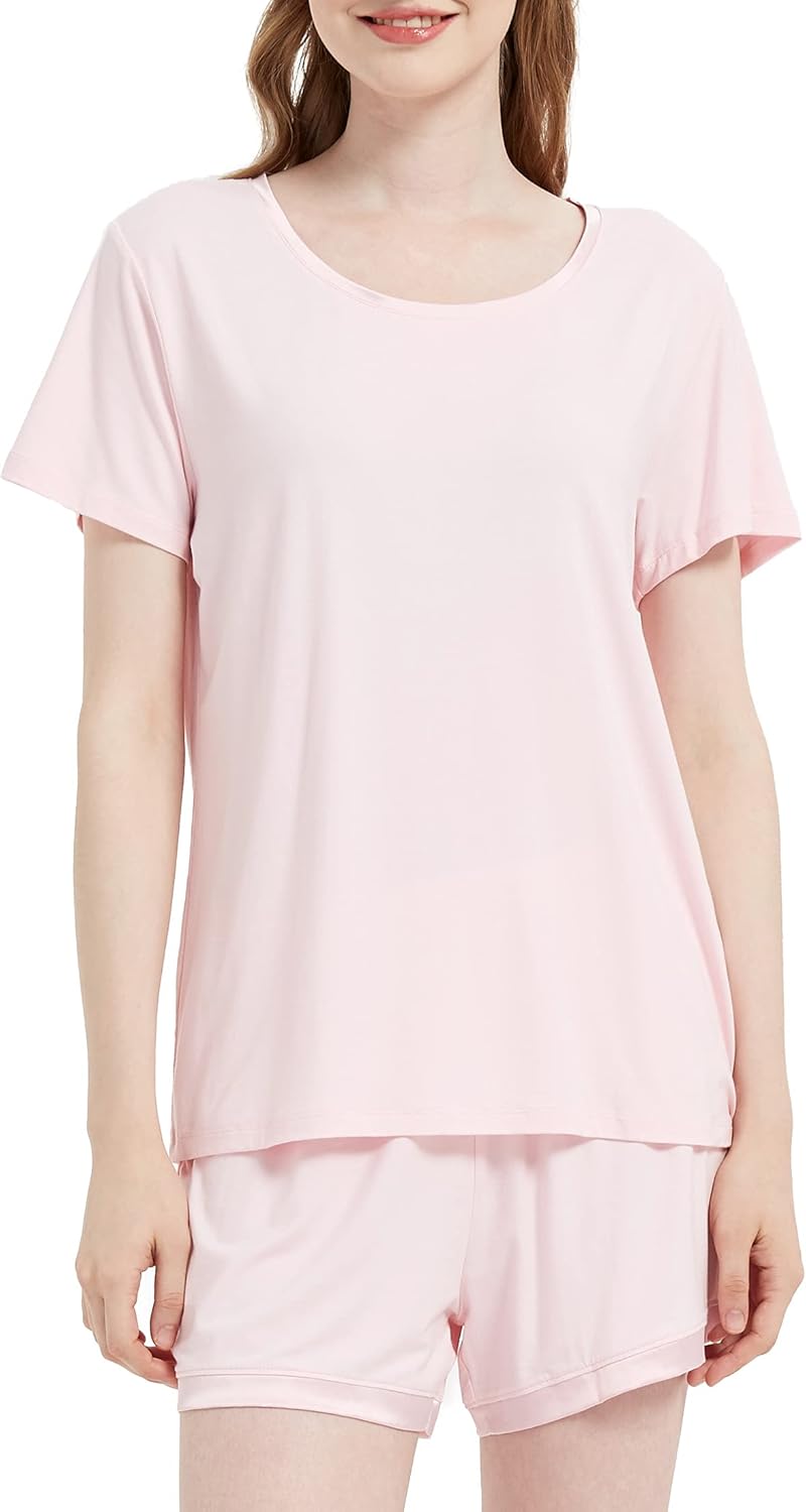 GYS Womens Pajama Sets, Short Sleeve Soft Sleepwear Tops and Shorts Pjs, Bamboo Viscose Loungewear