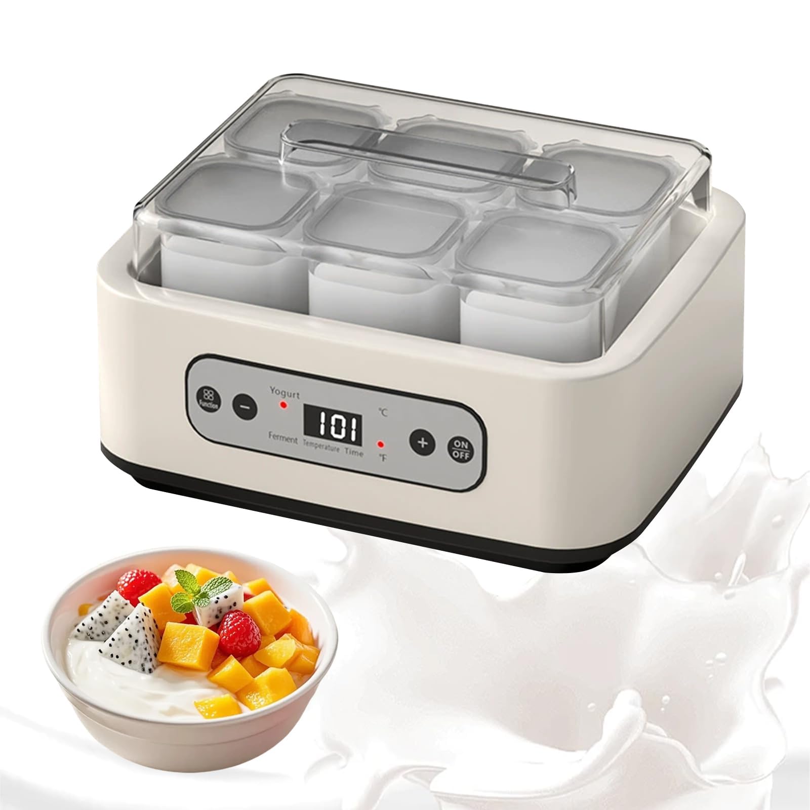 Yogurtiera Elettrica con Vasetti in Vetro | Temperatura e timer regolabili, fermentatore automatico per yogurt probiotico fatto in casa