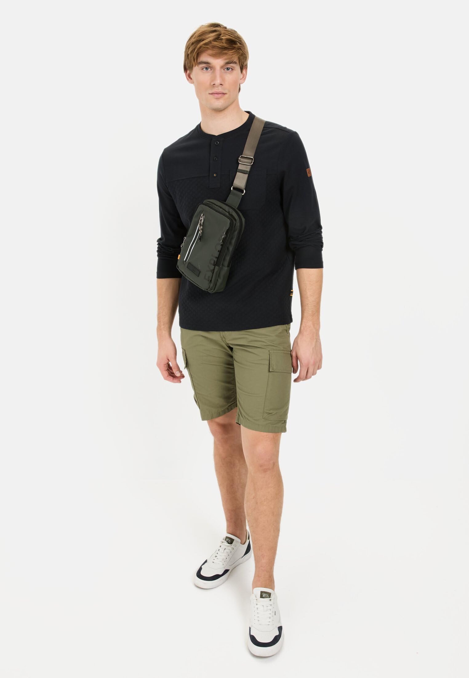 camel active Henley męski z długim rękawem z kieszenią na piersi