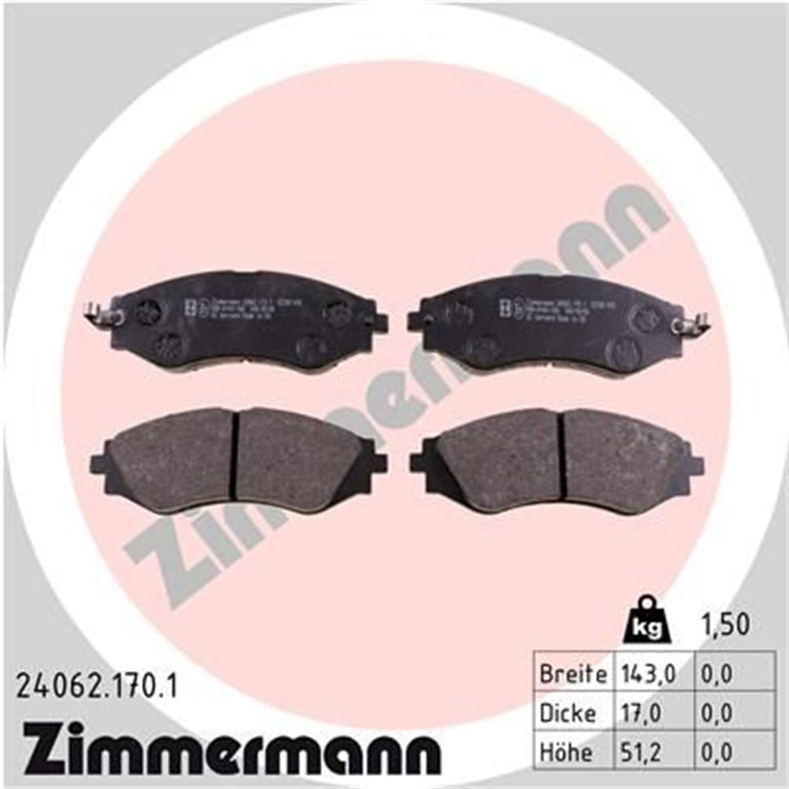 Zimmermann 24062.170.1 Serie Pastiglie Freno, Anteriore, 2 Sensori Acustici, Inclusa Piastra Smorzante