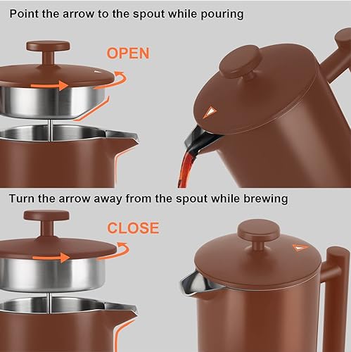 Miniatura 6 de Secura - Cafetera de prensa francesa de acero inoxidable 304 con 2 filtros adicionales