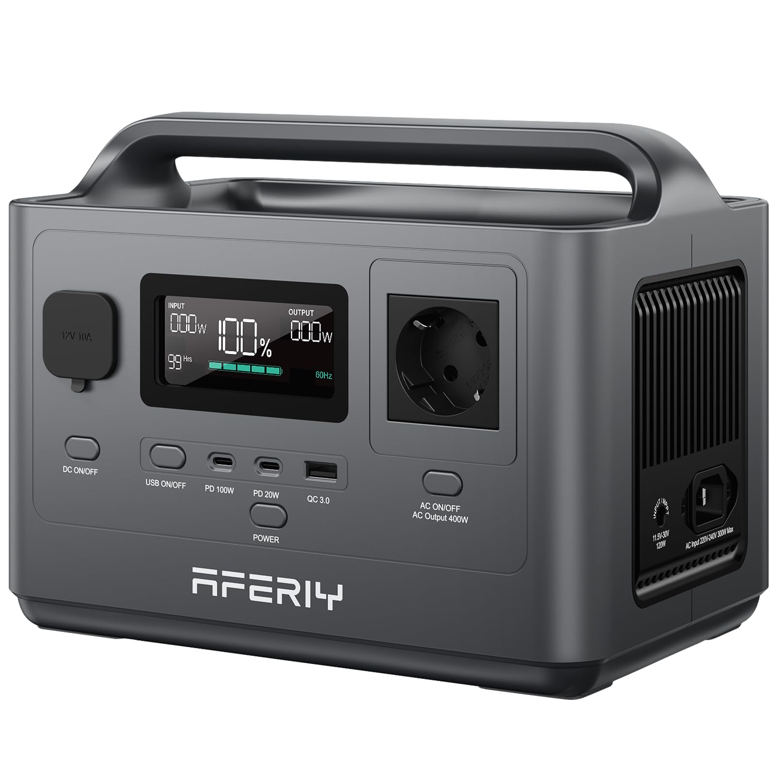 AFERIY AF-P040 Stazione Di Energia Portatile Da 400 W, Batteria LiFePO4 Da 256 Wh, Ricarica Rapida In 1,2 Ore, Numerose Connessioni, UPS, Generatore Solare Per Campeggio Ed Emergenze