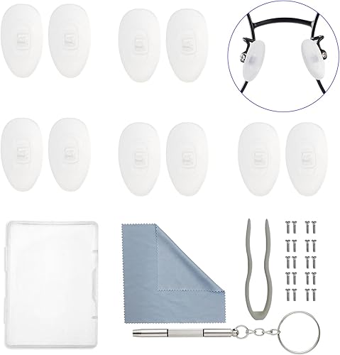 Omnful Almohadilla de nariz para gafas, 10 pares de almohadillas de nariz de repuesto con silicona suave de cero grados, kit de reparación de