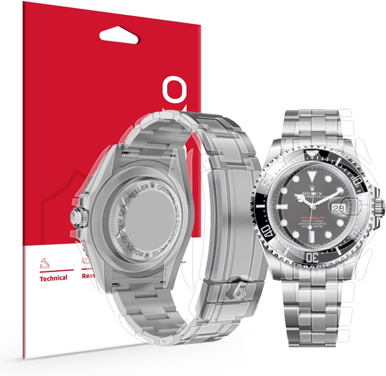 skoko [1Set Full Package Body Protection Film Compatible with Rolex Sea-Dweller 43mm Ref. 126600 126603, Glossy Clear Skin, Full Coverage, Anti Scartch, Extra pieces for tricky areas