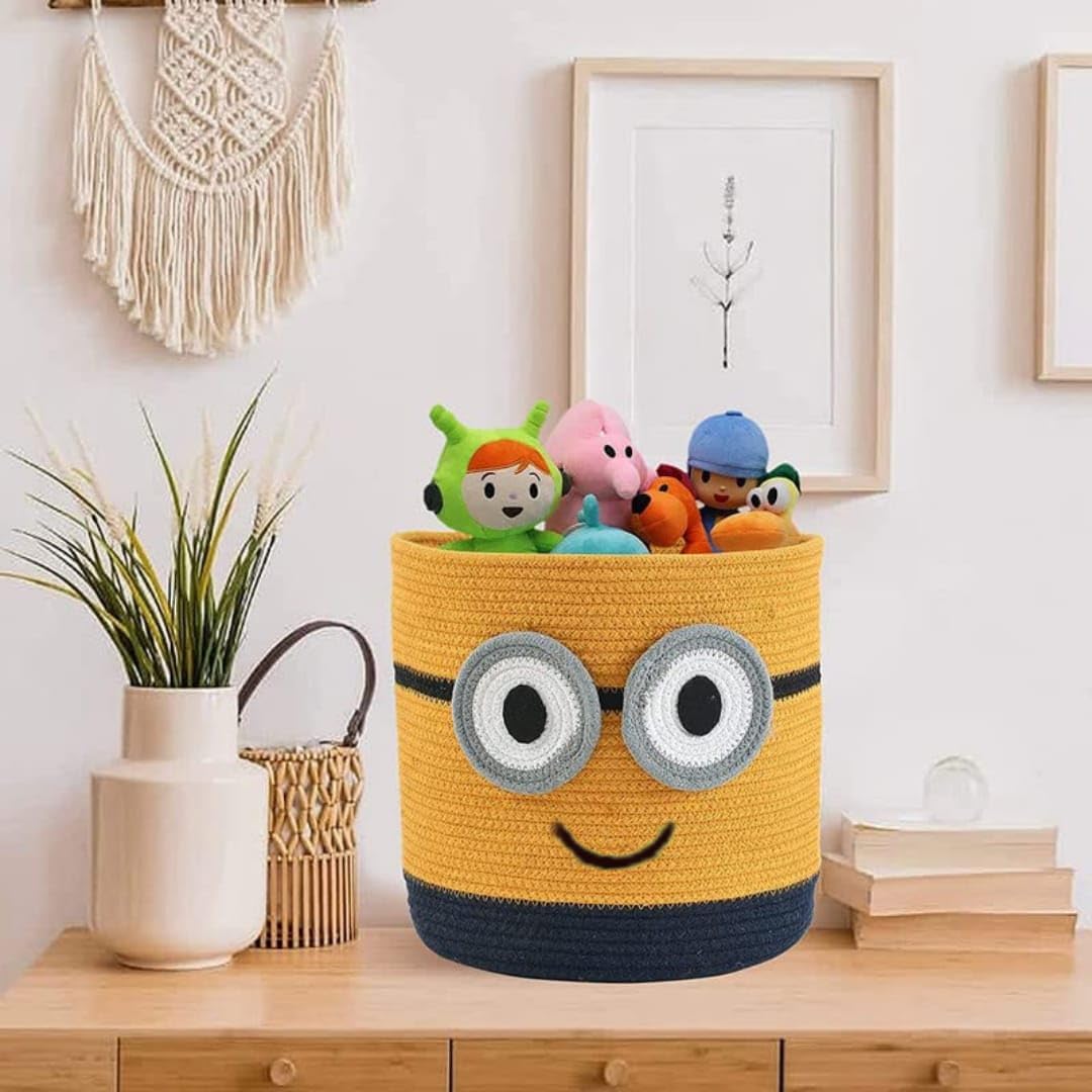 Juteify® Cotton Rope Woven Storage Basket With Lid, Lidded Laundry Basket With Handles, Fabric Bucket With Cover, Clothes Toys Organizer For Kid'S Room Random1 (10X10 Inch)