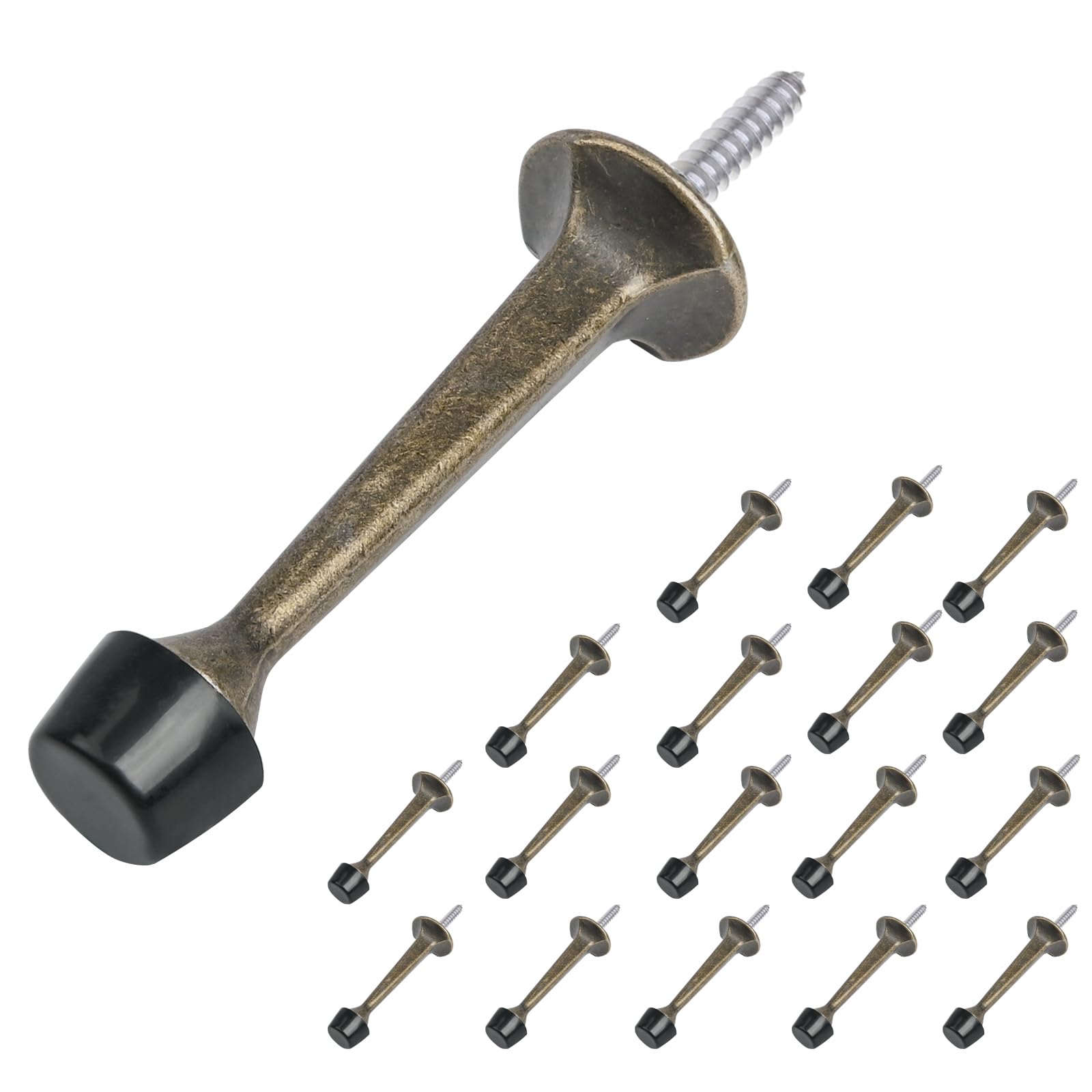 HOMOTEK 18 Pack Heavy Duty Solid Rigid Door Stop with Soft Rubber Tip, Zinc Die Cast Door Stopper Protect Wall & Door,Antique Brass