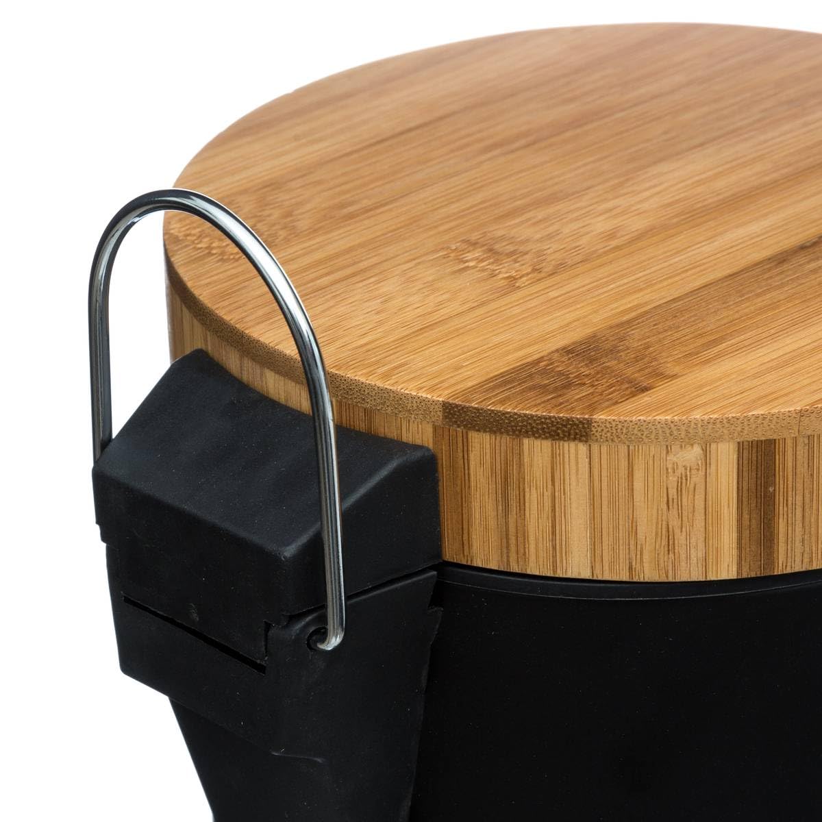 5five - Papelera con Pedal Naturéo Black de 3 l - Metal, Tapa de bambú, Cubo extraíble - para baño, Inodoro y Oficina