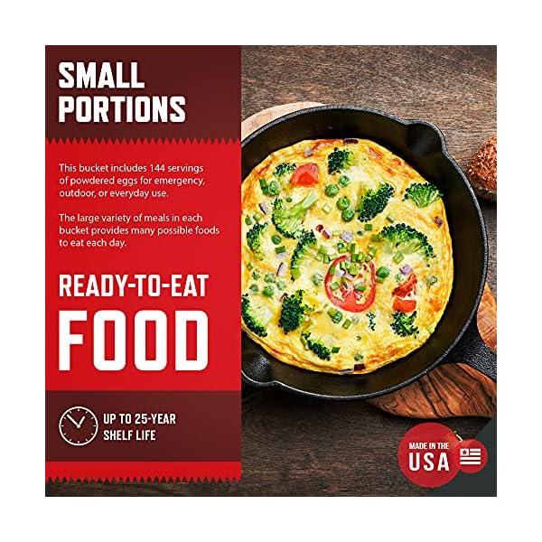 ReadyWise-Emergency-Food-Supply-Powdered-Egg-Bucket-144-Servings READYWISE - Powdered Eggs Bucket, 144 Servings, Emergency, MRE Food Supply, Premade, Freeze Dried Survival Food for Hiking, Adventure & Camping Essentials, Individually Packaged, 25 Year Shelf Life