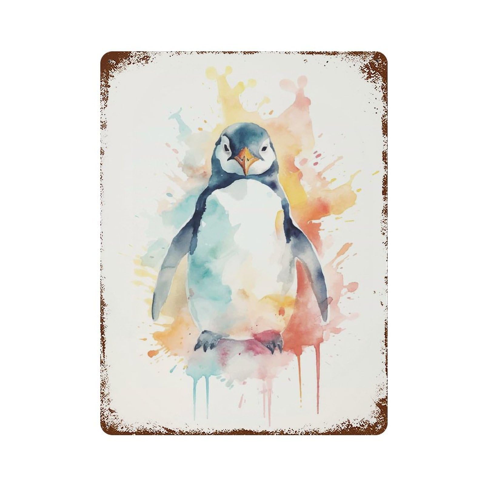 Penguin Watercolor Decorative Tin Sign 15.7"x11.8", Retro Wall Decor for Garage, Pub Or Kitchen