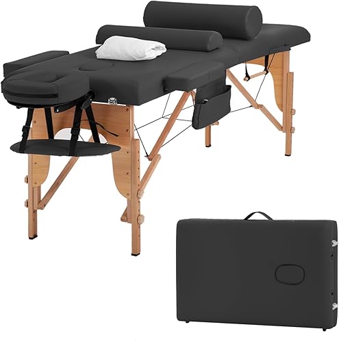 Miniatura 18 de FDW Cama de masaje portátil de 28 pulgadas de ancho, cama de pestañas 3 mesas de spa plegables de altura ajustable plegable con colgador de toalla