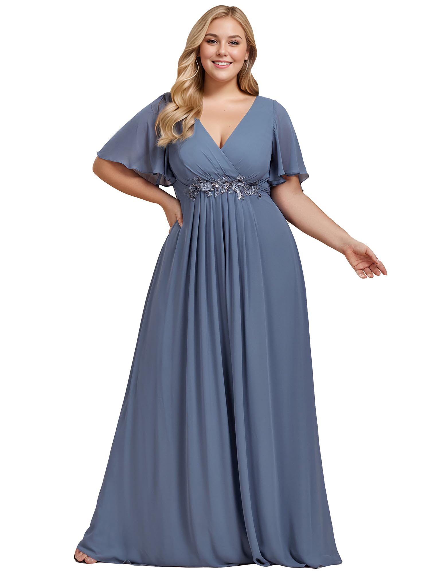 Ever-Pretty Plus Abito da sera in chiffon da donna con scollo a V a pavimento Abiti da sera Plus Size Madre della sposa 01960-DAPH, Blu marino polveroso., 52