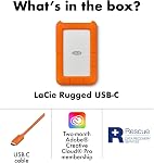 LaCie Rugged USB-C 2TB External Hard Drive Portable HDD – USB 3.0 compatible, Drop Shock Dust Rain Resistant, for Mac and PC Computer Desktop Workstation Laptop, 1 Month Adobe CC (STFR2000800), Orange