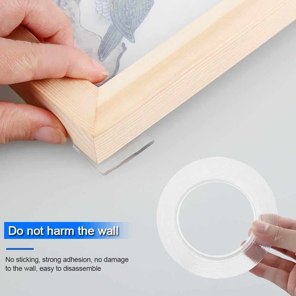 Multipurpose Nano Grip Tape Reusable Removable Washable Double Sided Sticky Strips Seamless Traceless Tape Adhesive Kitchen Holder (Clear - 16.5 ft)