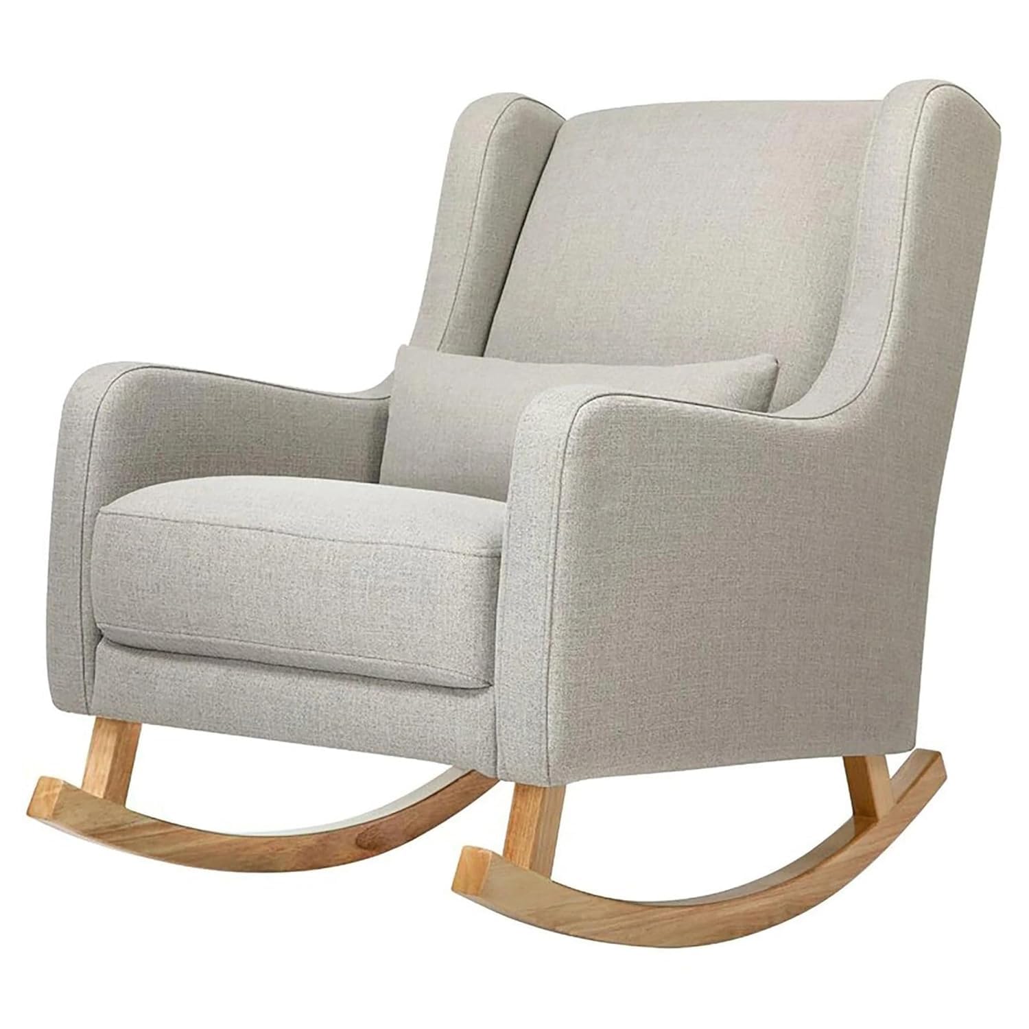 Modern Rocking Chair for Living Room | Upholstered Rocker with Natural Wood Base | Comfortable Lounge Chair for Bedroom, Balcony & Nursery Use (Grey)-image-19