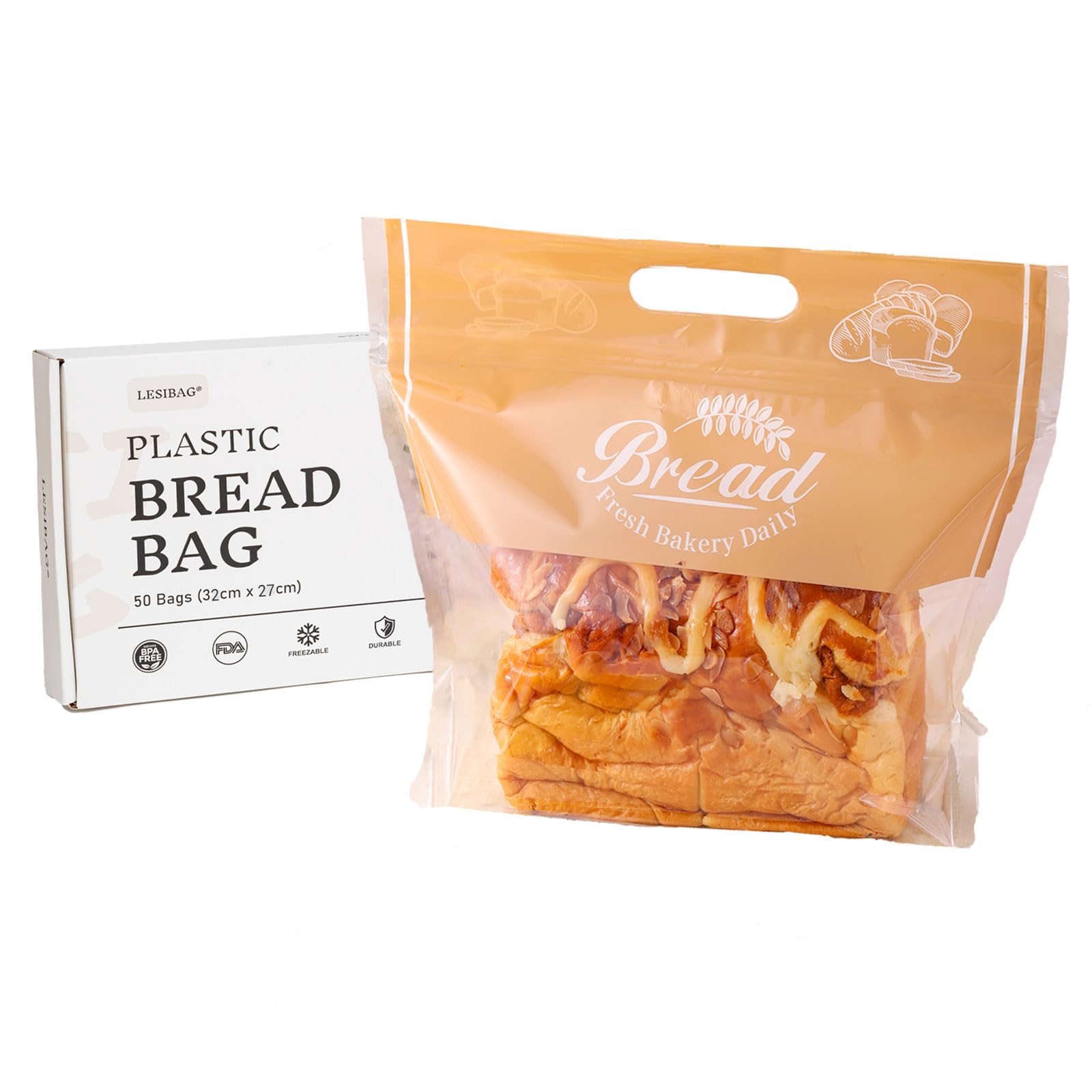 50 Packs Bread Bags to Keep Bread Fresh, Zippered Food Bag for Homemade Bread Loaf, Freezer Bread Storage Bag, Reusable Food Storage Bag