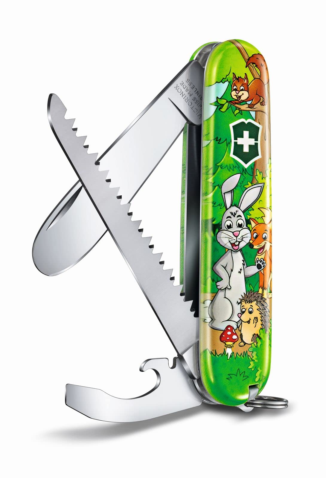 Victorinox Schweizer Taschenmesser, My First Victorinox Tier-Edition, Multitool, Swiss Army Knife mit 9 Funktionen, Klinge ohne Spitz, Schraubendreher