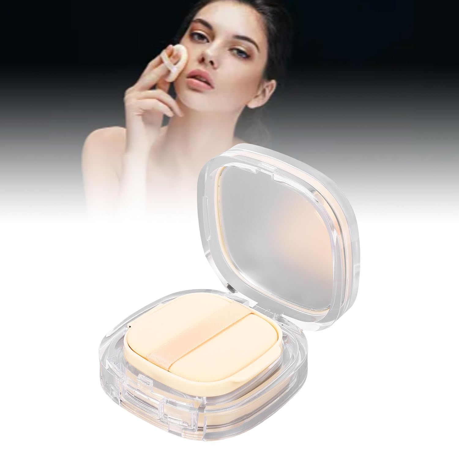 Refillable Air Cushion Container, Portable DIY Air Cushion Empty Box for Makeup with Flip Top Lid, Mirror, Puff