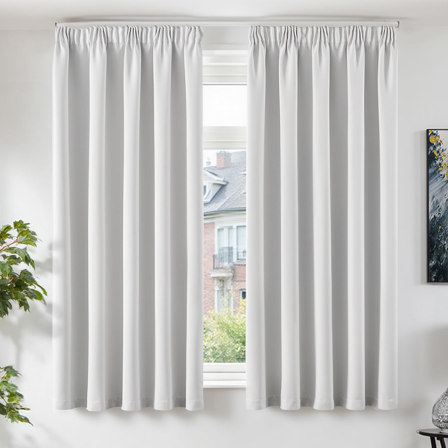 TOPICK Gardinen mit Kräuselband Vorhänge Blickdicht Verdunklungsvorhänge Blackout Curtains 175x140 cm 2er Set Gardinen Wohnzimmer modern Vorhänge Schlafzimmer verdunkelung Fensterdekoration Grau-weiß