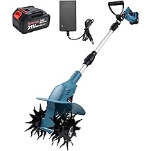 21v Cordless Tiller, 8-Inch Wide 4.0 Ah Battery Powered Garden Cultivator, Cultivator with Steel Tines and Battery Capacity Display, Rototiller for Lawn/Gardening/Soil Cultivation (Blue) by Shintyool