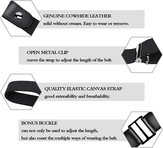 maikun No Buckle Women Men Stretch Belt, Invisible Elastic Belt for Jeans Pants Dresses
