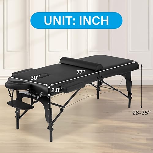 Miniatura 9 de Mesa de masaje cama de spa de 77 pulgadas de largo 30 pulgadas de ancho altura ajustable 2 pliegues de 3 pulgadas de densidad esponja portátil cuna