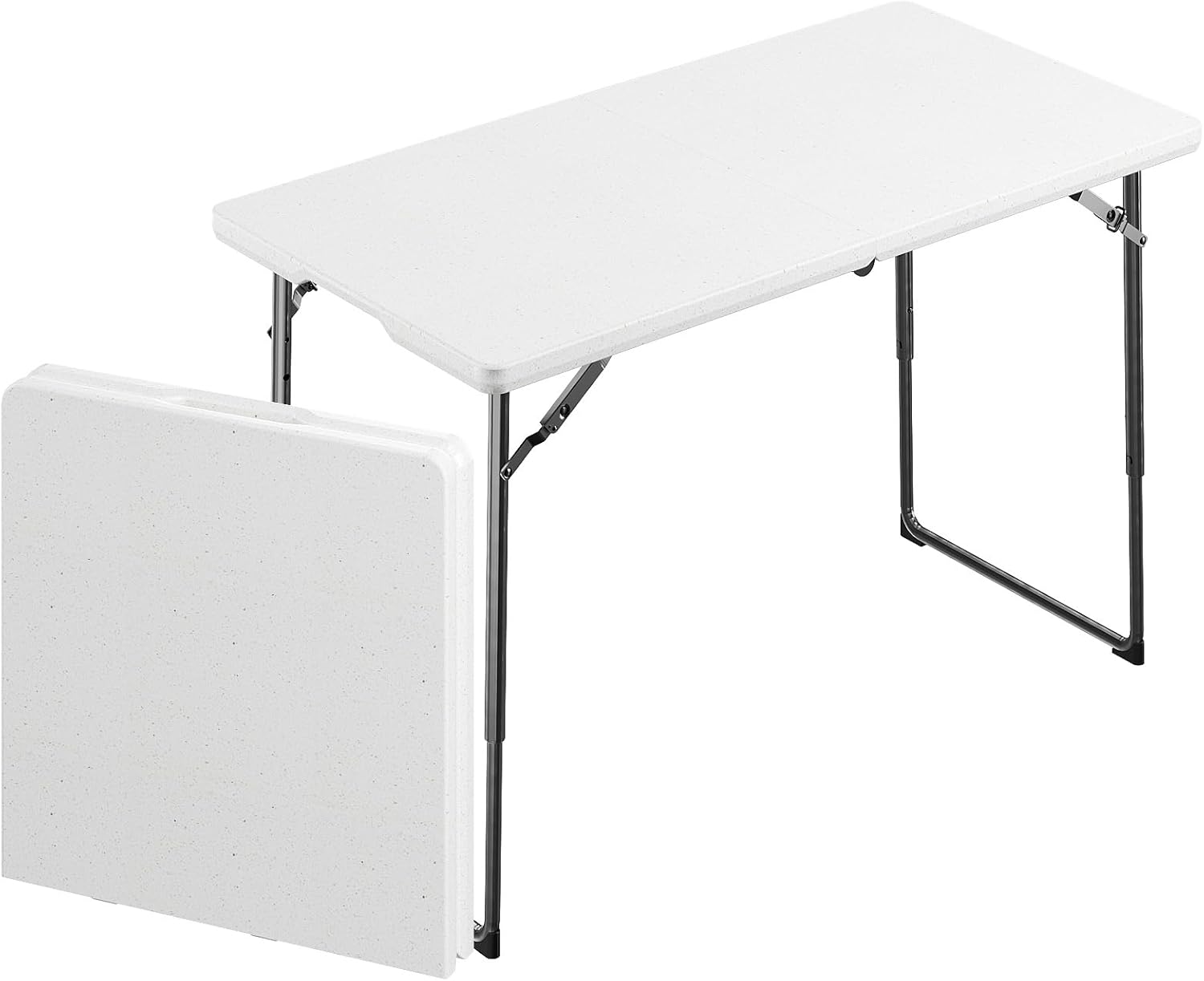 SDHYL 4ft Portable Picnic Table, Foldable Table For Indoor And Outdoor Dining Table, Utility Table Folding Camping Table, Fold-in-Half Card Table,Plastic Folding Table, White