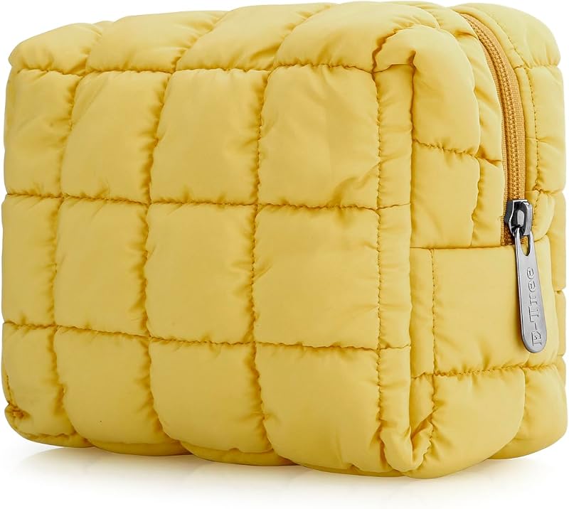 Necessaire de maquiagem E-Tree acolchoada com zíper, amarela