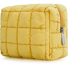 E-Tree Cute Makeup Bag,Quilted Cosmetic Bag,Make up Pouch for Purse,Toiletry Zipper Pouch,Checkered Bag,Travel Case,Storage Pouches for Organization Yellow