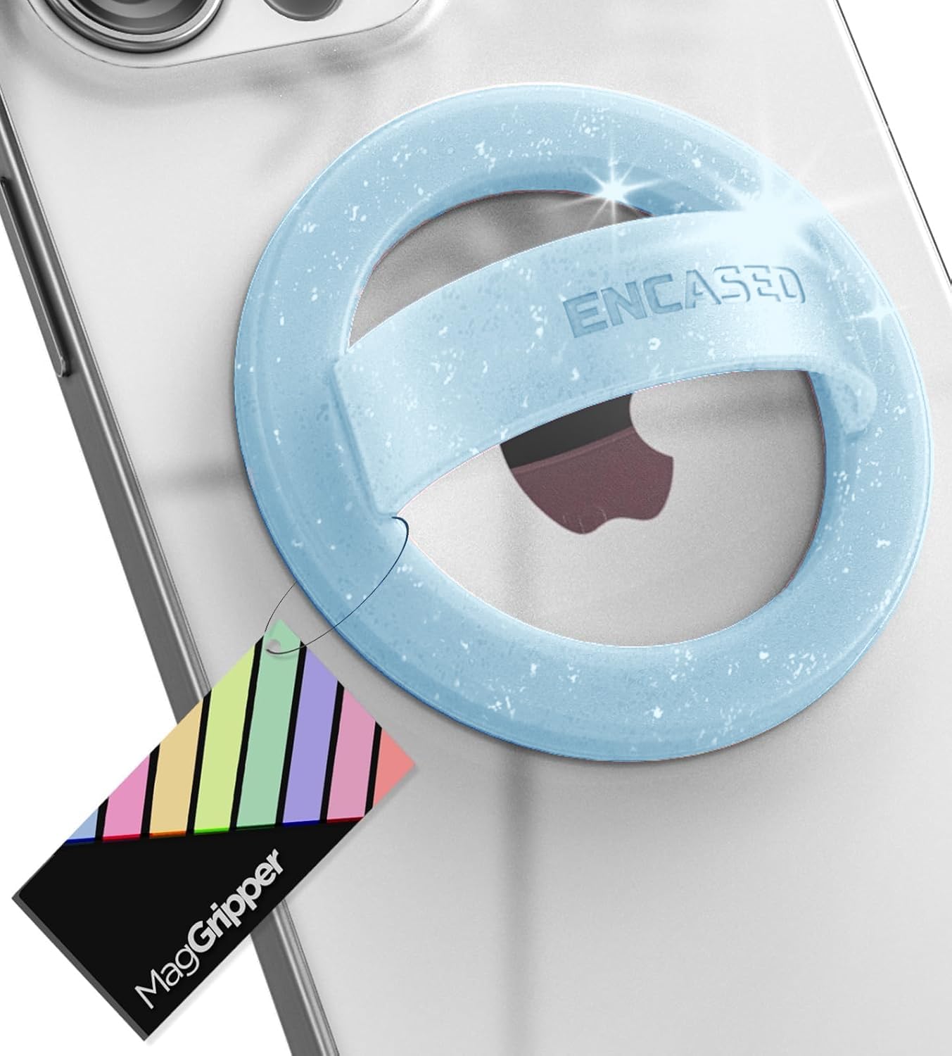Encased Supporto magnetico per telefono (compatibile con MagSafe), sottile anello in silicone per iPhone, con glitter blu