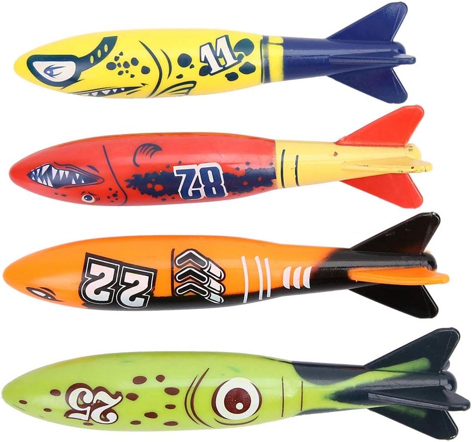 4PCS Underwater Pool Toys Kit, Diving Torpedo Bandits, Swimming Pool Toys For Kids Boys & Girl