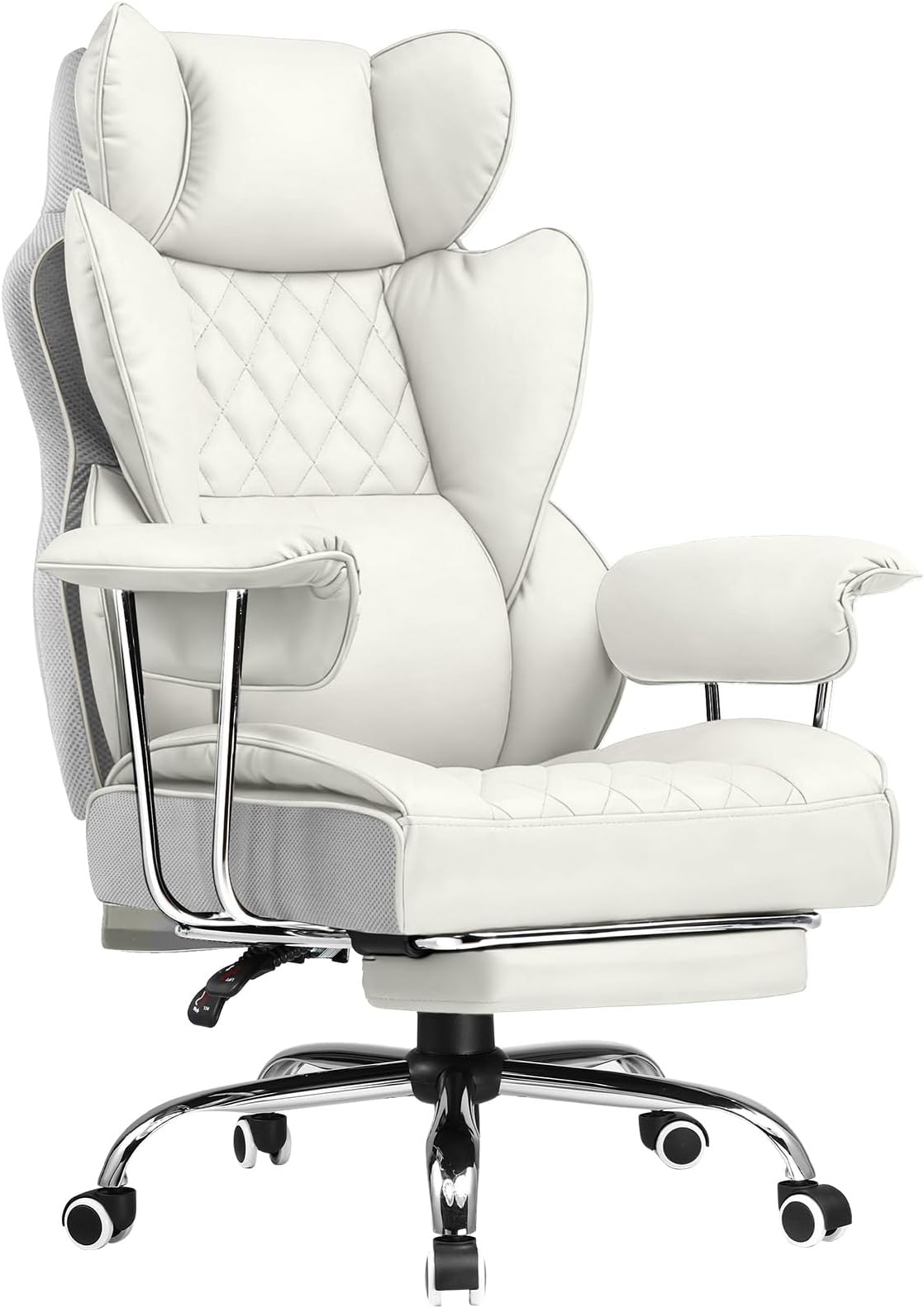 COMHOMA Big and Tall Office Chair, High Back Leather Gaming Chair with Footrest, Executive Ergonomic Office Chairs with Pocket Spring Lumbar Support and with Outward Fixed Soft Armrests