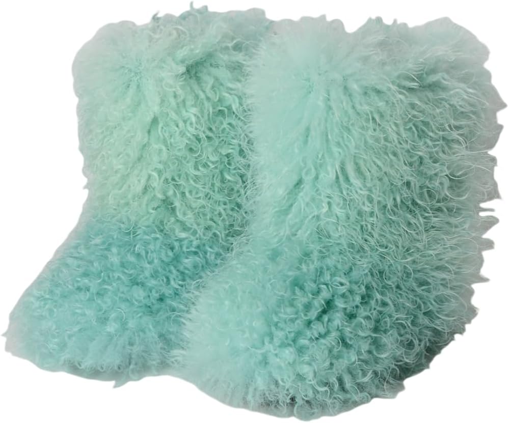 Women’s Winter Fluffy Faux Fur Short Snow Boots Fuzzy Furry Mongolian Mid-Calf Ankle Boots Outdoor Indoor