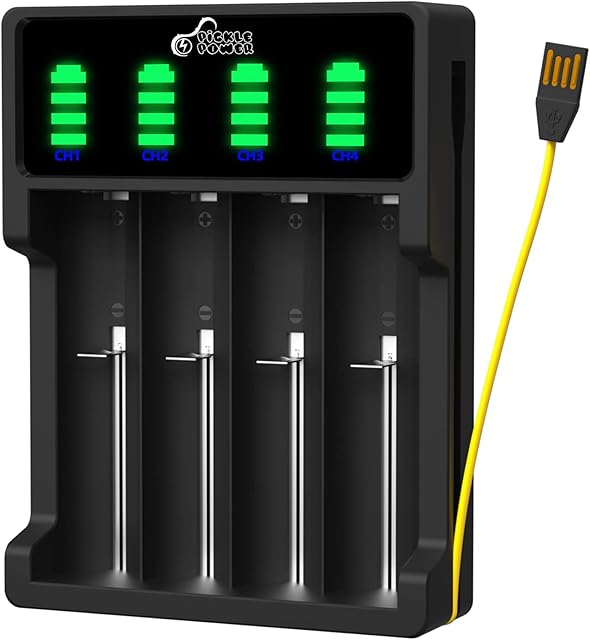 18650 Battery Charger,AA Battery Charger,Universal Smart LED 4 Slots Charger for 3.7V Li-ion Rechargeable Battery 18650 26650 21700 18350 17670 17500 16340(RCR123) 14500, Ni-MH Ni-CD AA AAA Batteries