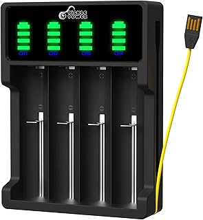 18650 Battery Charger,AA Battery Charger,Universal Smart LED 4 Slots Charger for 3.7V Li-ion Rechargeable Battery 18650 26650 21700 18350 17670 17500 16340(RCR123) 14500, Ni-MH Ni-CD AA AAA Batteries