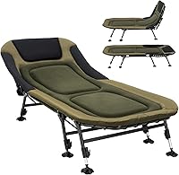 Vista 1 de Catre de camping plegable XL con colchón para adultos, cama de campamento de gran tamaño con bolsa de transporte, reclinable ajustable en 180°