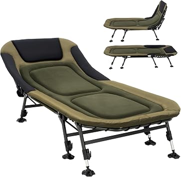 XL Folding Camping Cot with Mattress for Adults, Oversized Camping Bed with Carry Bag, 180 Adjustable Recliner, Portable Outdoor Lounger for Camping, Hiking, Outdoor, Green