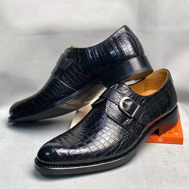 Authentic Real Crocodile Skin Businessmen Black Brown Dress Shoes Genuine Exotic Alligator Leather Male Monk Strap Dress Oxfords2