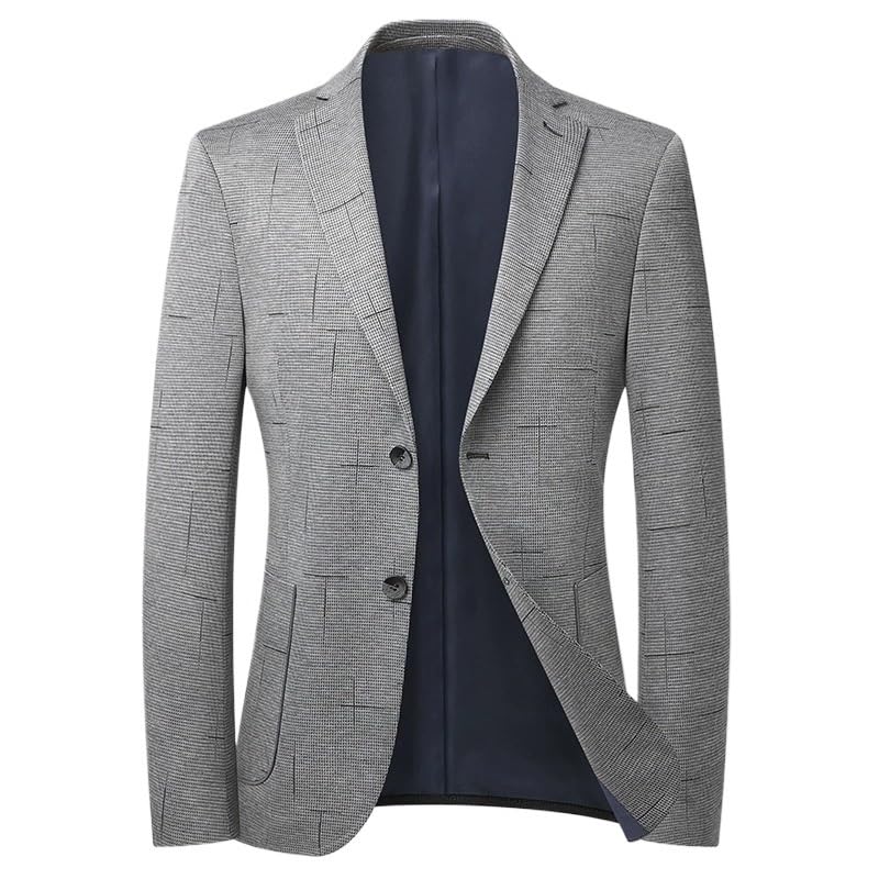 Men's Gray Trendy Comfortable Suit Jacket Fall Two Button Business Casual Lightweight
