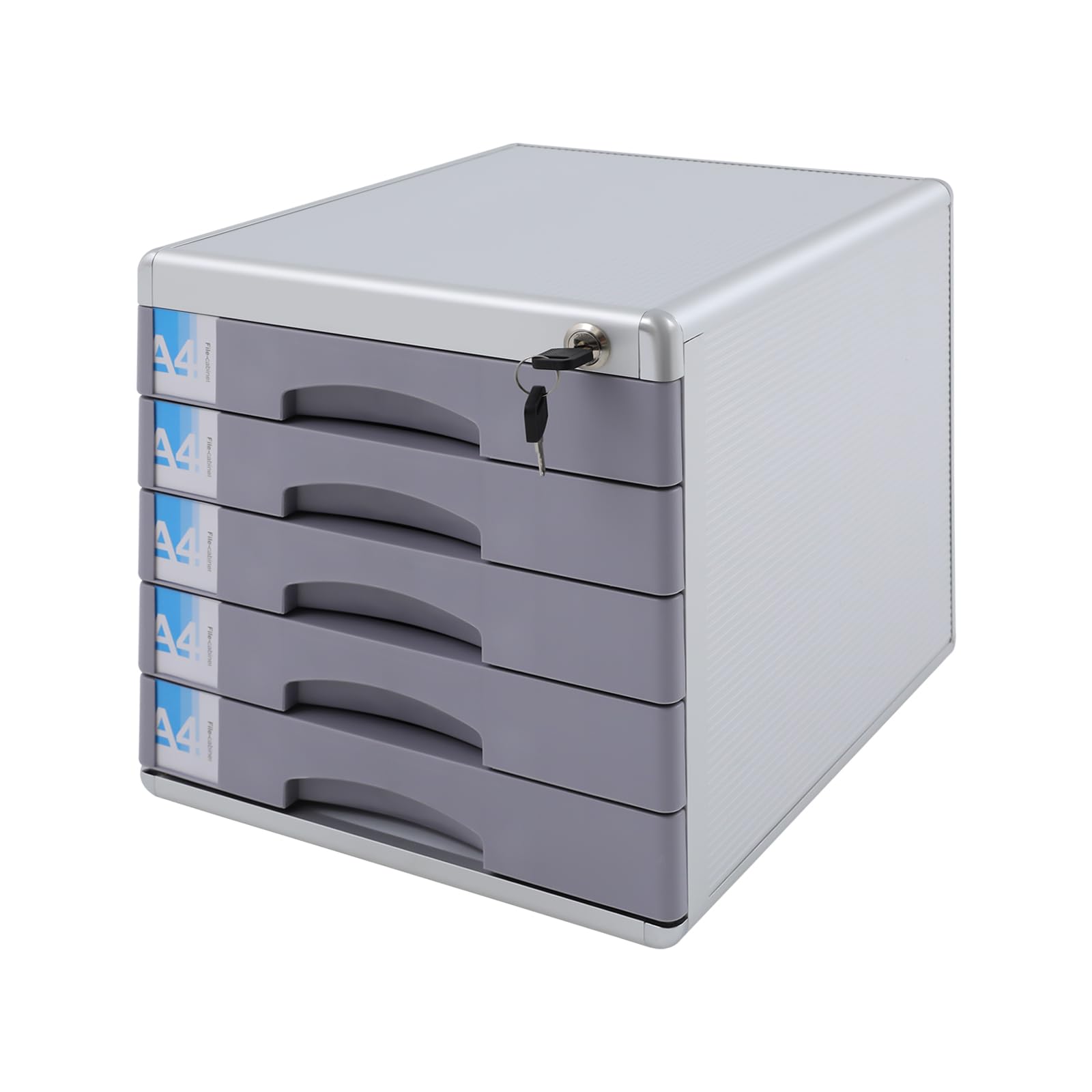 Modulo di archiviazione, organizer da scrivania a 5 livelli bloccabili, scatola con 5 cassetti per documenti A4+, cornice in alluminio, etichette scrivibili, 30 × 36 × 30,5 cm