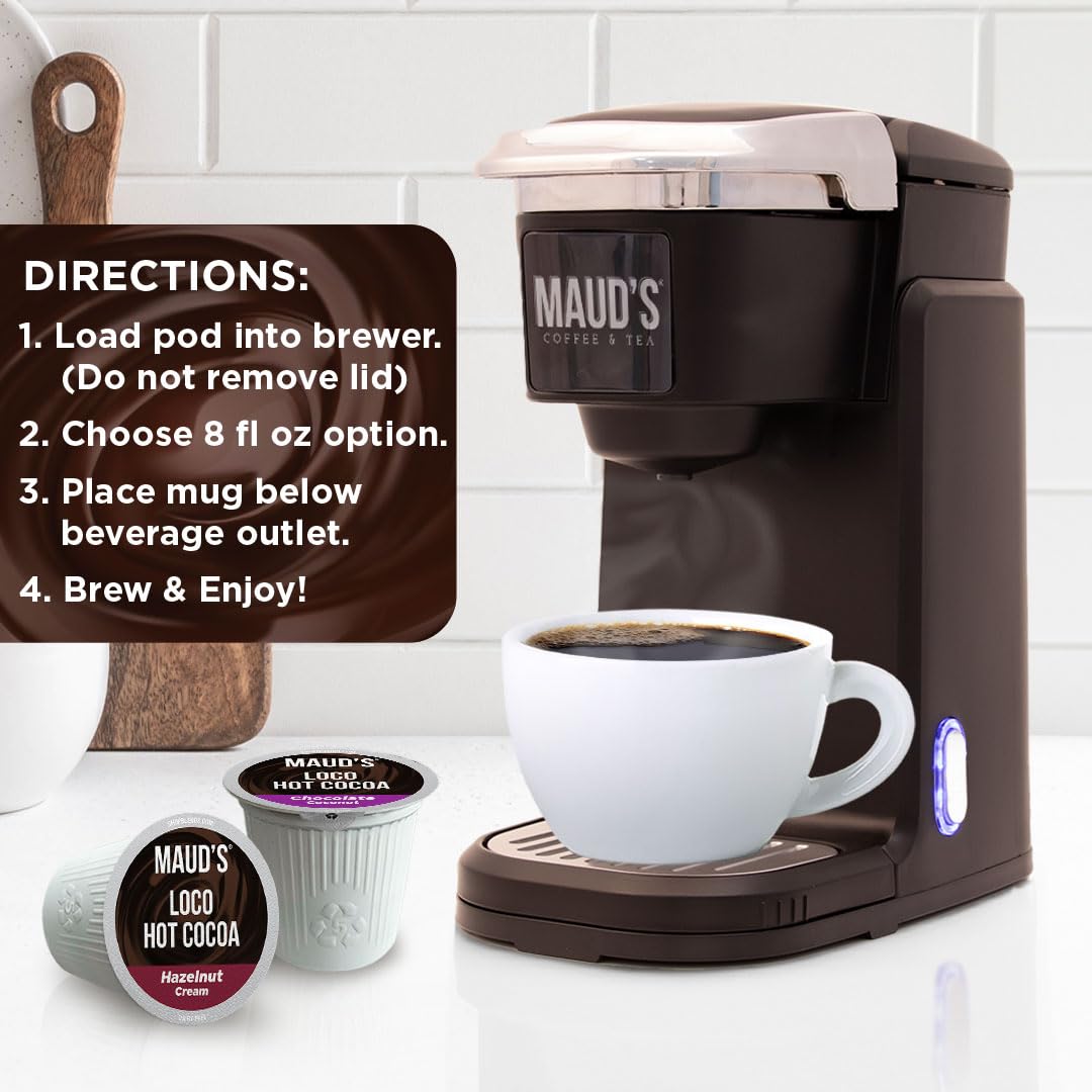 Maud's Flavored Hot Chocolate Variety Pack, 48ct. Solar Energy Produced Recyclable Single Serve Gluten & Dairy Free Flavored Hot Cocoa Pods, 100% California Blended Hot Cocoa Variety, KCup Compatible