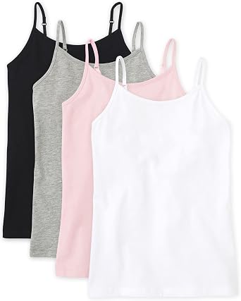 The Childrens Place Girls Basic Cami, Black/Heather Gray/Shell/White 4 Pack, X-Large
