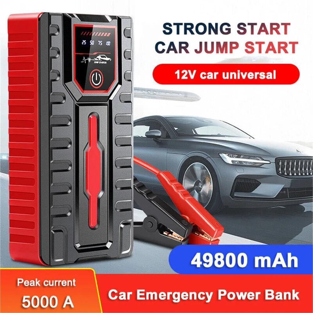 Booster Batteria Auto 5000 A, 6000 mAh Avviatore Batteria Auto | Avvio di Emergenza,Uso Automobile,12V Portatile Jump Starter con Pinze di Sicurezza Intelligenti, Lampada a LED, Schermo LCD
