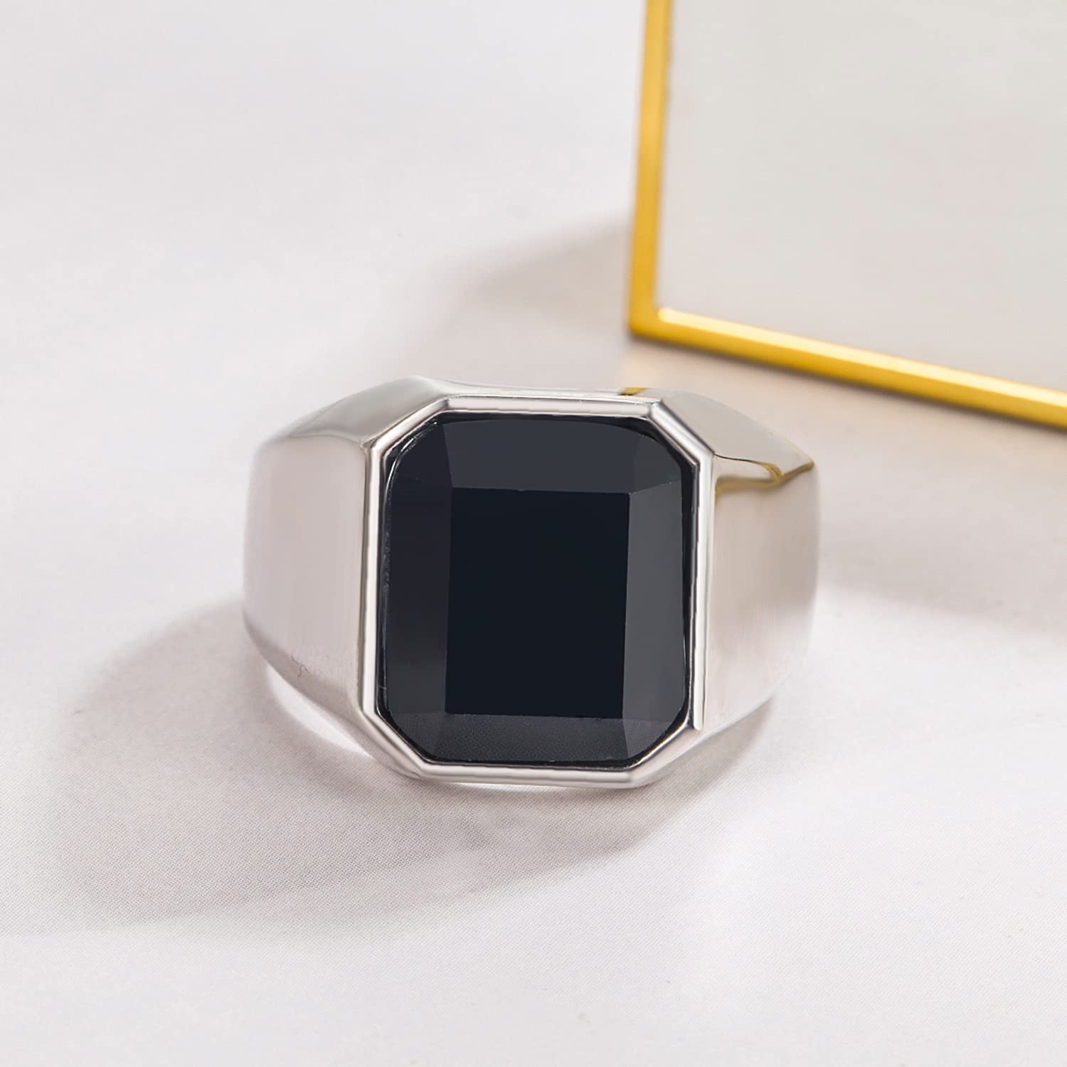 Dankadi Anello in agata nera, grande, 16 mm, 18 mm, rotondo, quadrato in 925, in argento Sterling, semplice gravidanza, 52 – 70 mm, anello di lusso vintage Punk, regalo gioielli per uomo e donna di