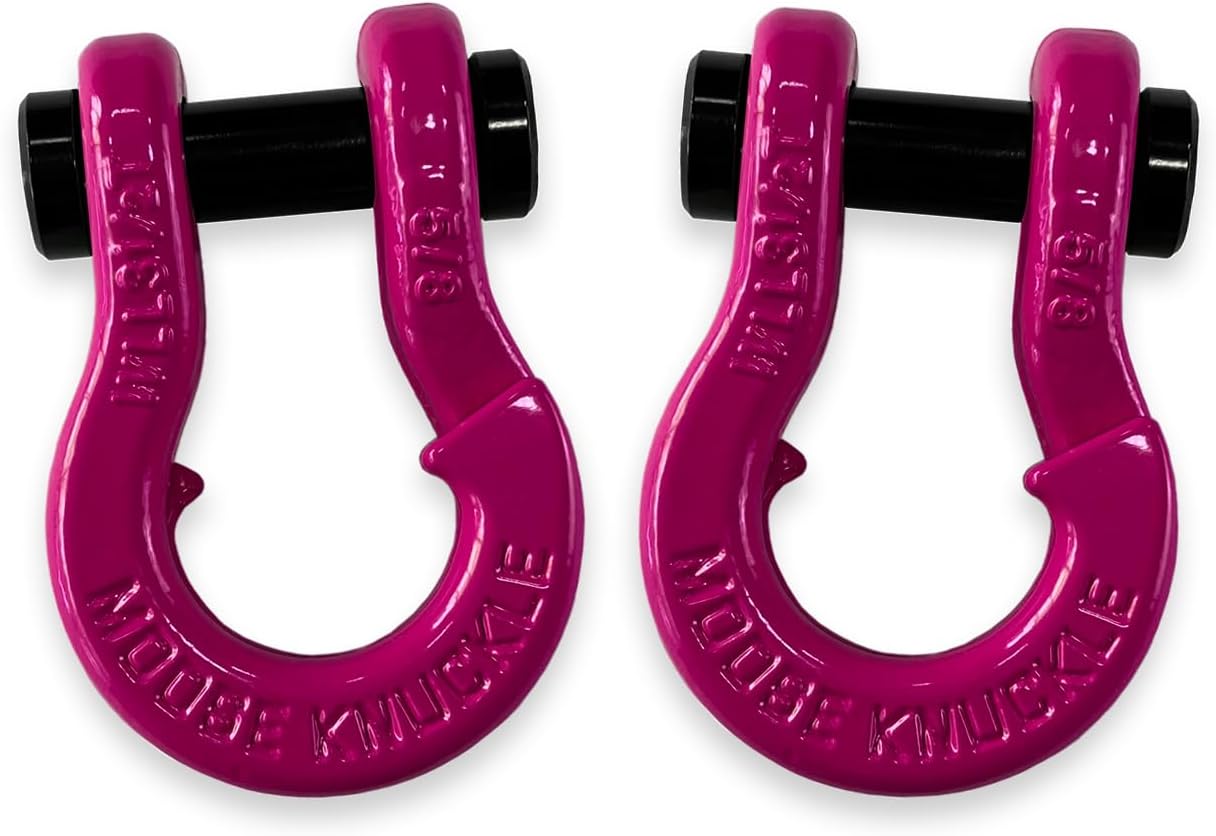 Moose Knuckle Offroad Jowl Split Shackle 5/8 | 7,000lbs Capacity - Forged Carbon Steel Shackle Fits Any 1.25 or 2.0" Tow Shackle Receiver Hitch Mount w/ 3/4 pin Color Combo Pogo Pink/Pogo Pink