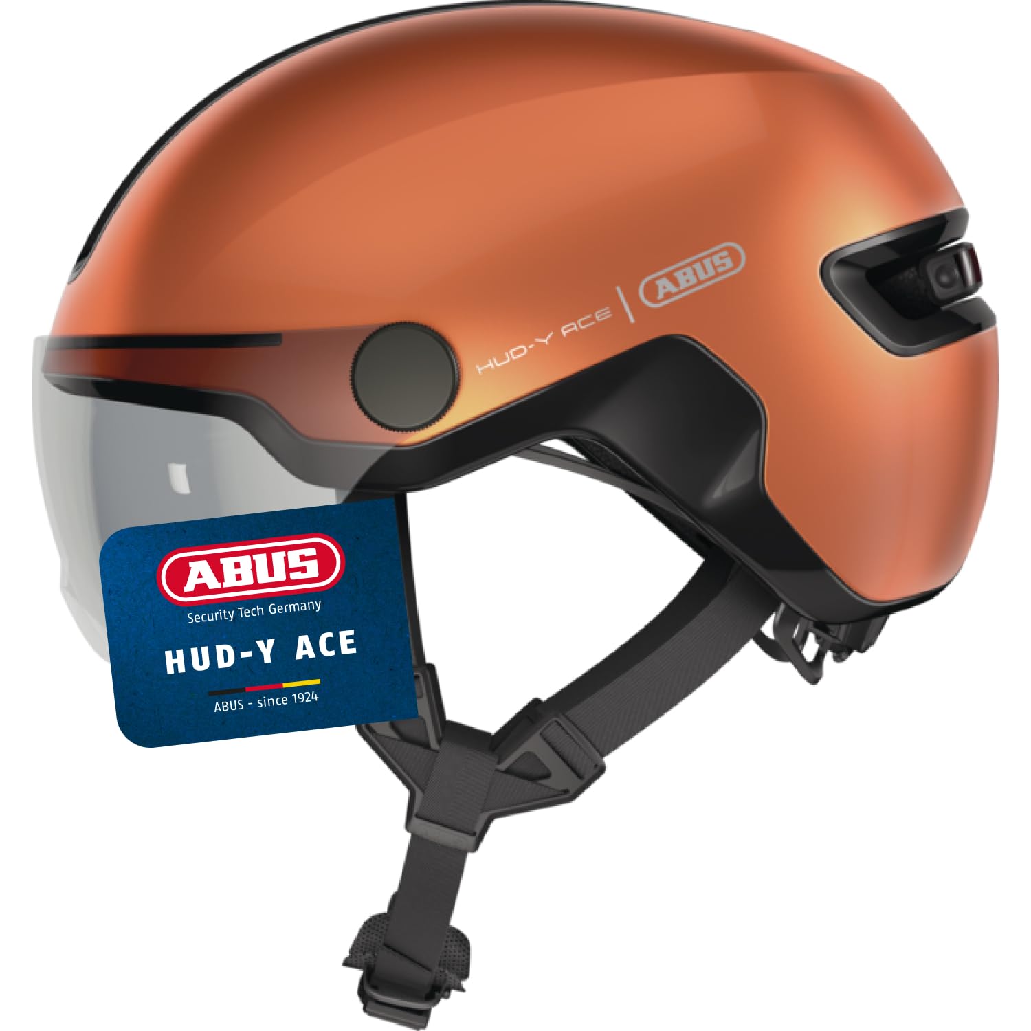 ABUS Casque de ville HUD-​Y ACE - casque de vélo stylé avec visière et feu arrière LED magnétique et rechargeable - pour femmes et hommes