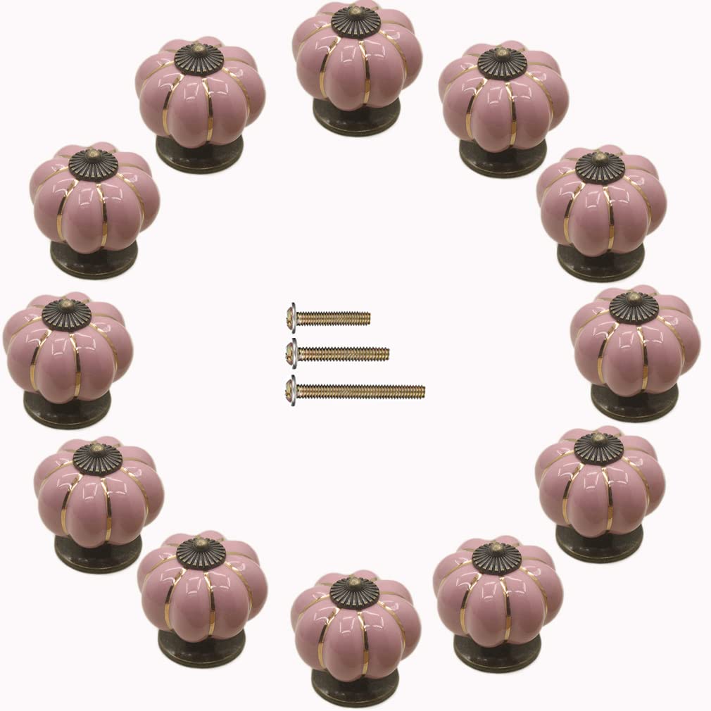 ESreake Yusheng 12 Pack Vintage Ceramic Pumpkin Cabinet Knobs, Kitchen Cabinet Drawers Dresser Cupboard Pull Handles Door Pulls with 3 Kinds of Screws