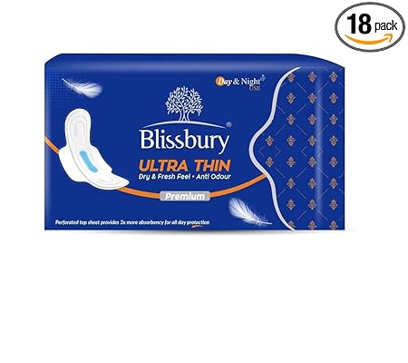 Blissbury Ultra Thin Sanitary Pads With Wings For Women | Reliable Protection and Absorbency of Feminine Periods| Dry & Fresh Feel Anti Odour (XL Size, Pack of 3 (18 Pieces)