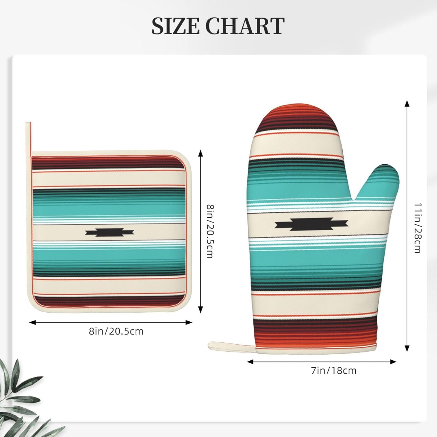 Mexican Serape Turquoise Oven Mitts Pot Holders Set Silicone Boho Ethnic Striped Kitchen Oven Mitts Heat Resistant Potholders Non-Slip 4pcs Hot Pads and Oven Gloves Sets for Cooking,Grilling