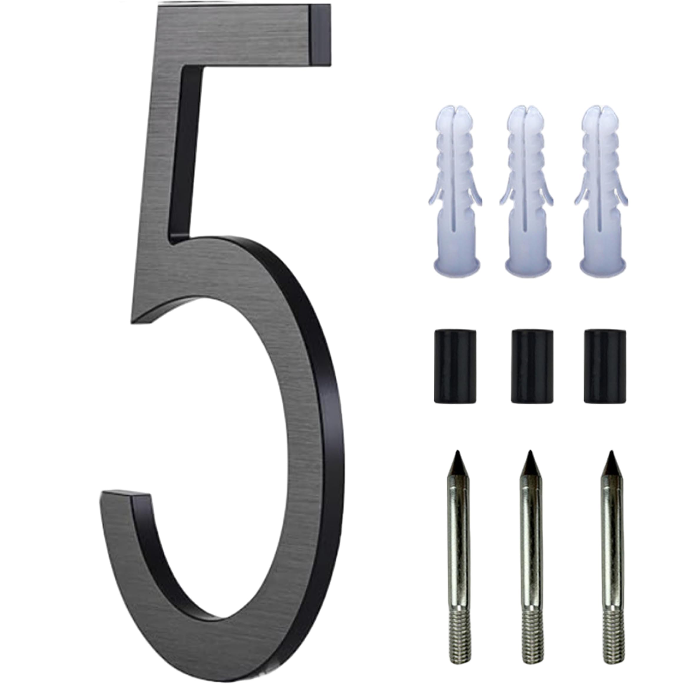 Floating House Number for Outside, 5 Inch Aluminum Modern Outdoor House Address Sign for Yard Street & Mailbox, Address Numbers and Letters, Black, 5