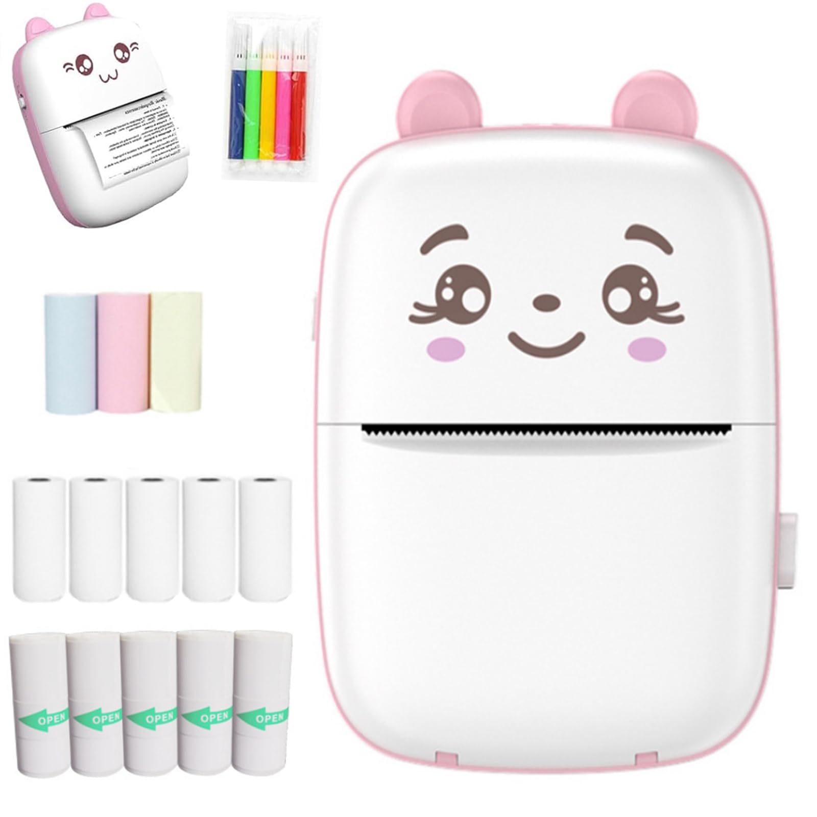 Saanerueen Mini Bluetooth Thermal Printer, Mini Bluetooth Thermal Printer Wireless, Portable Inkless Printer (Light Pink)